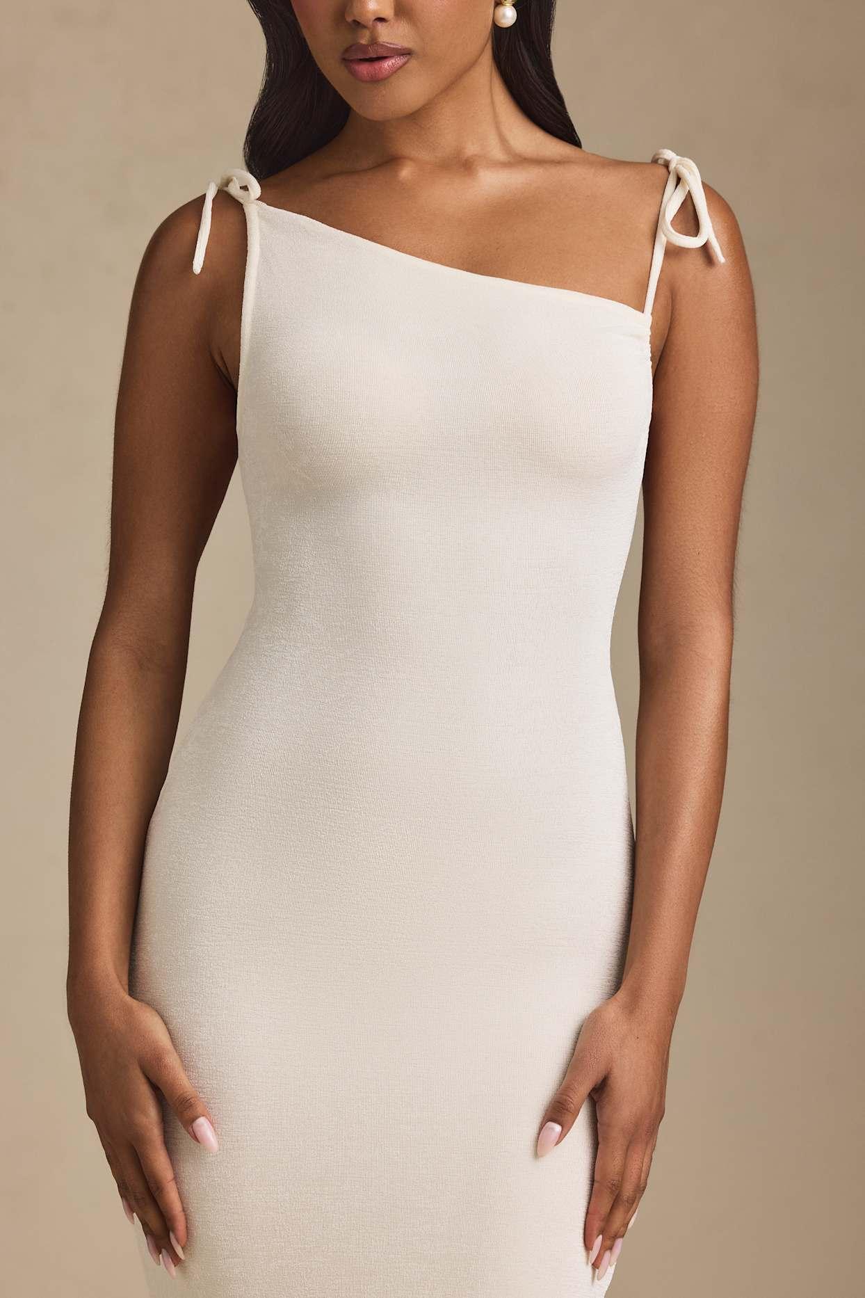 Textured Jersey Backless Maxi Dress in Ivory Product Image