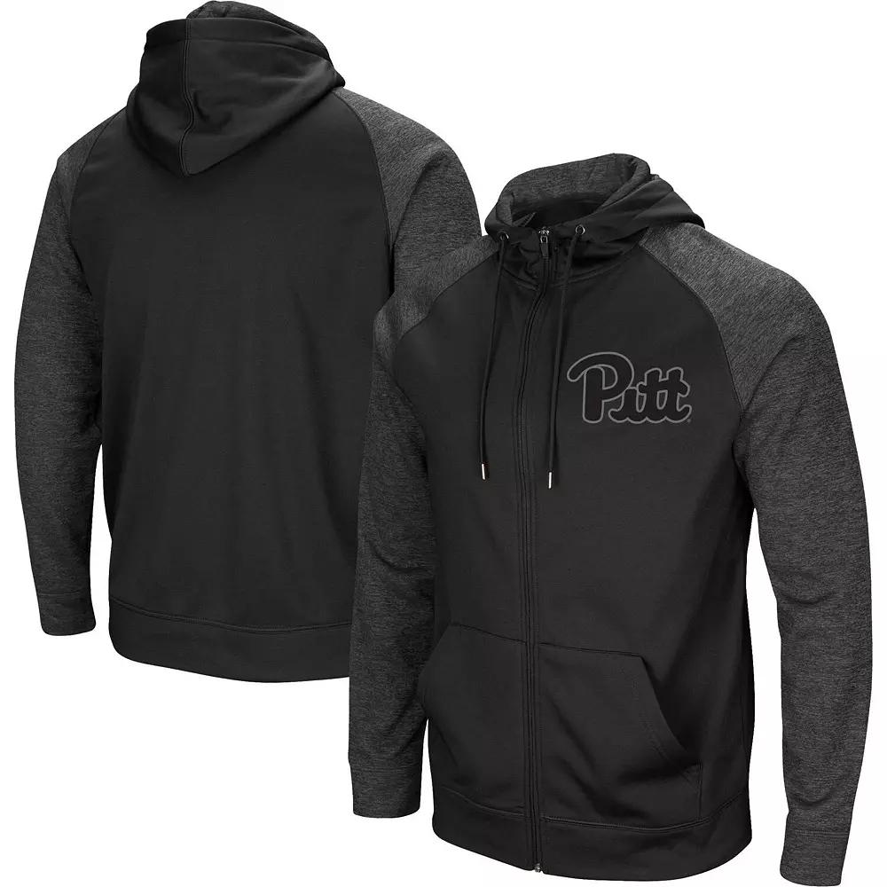 Men's Colosseum Black Pitt Panthers Blackout 3.0 Tonal Raglan Full-Zip Hoodie,  Product Image