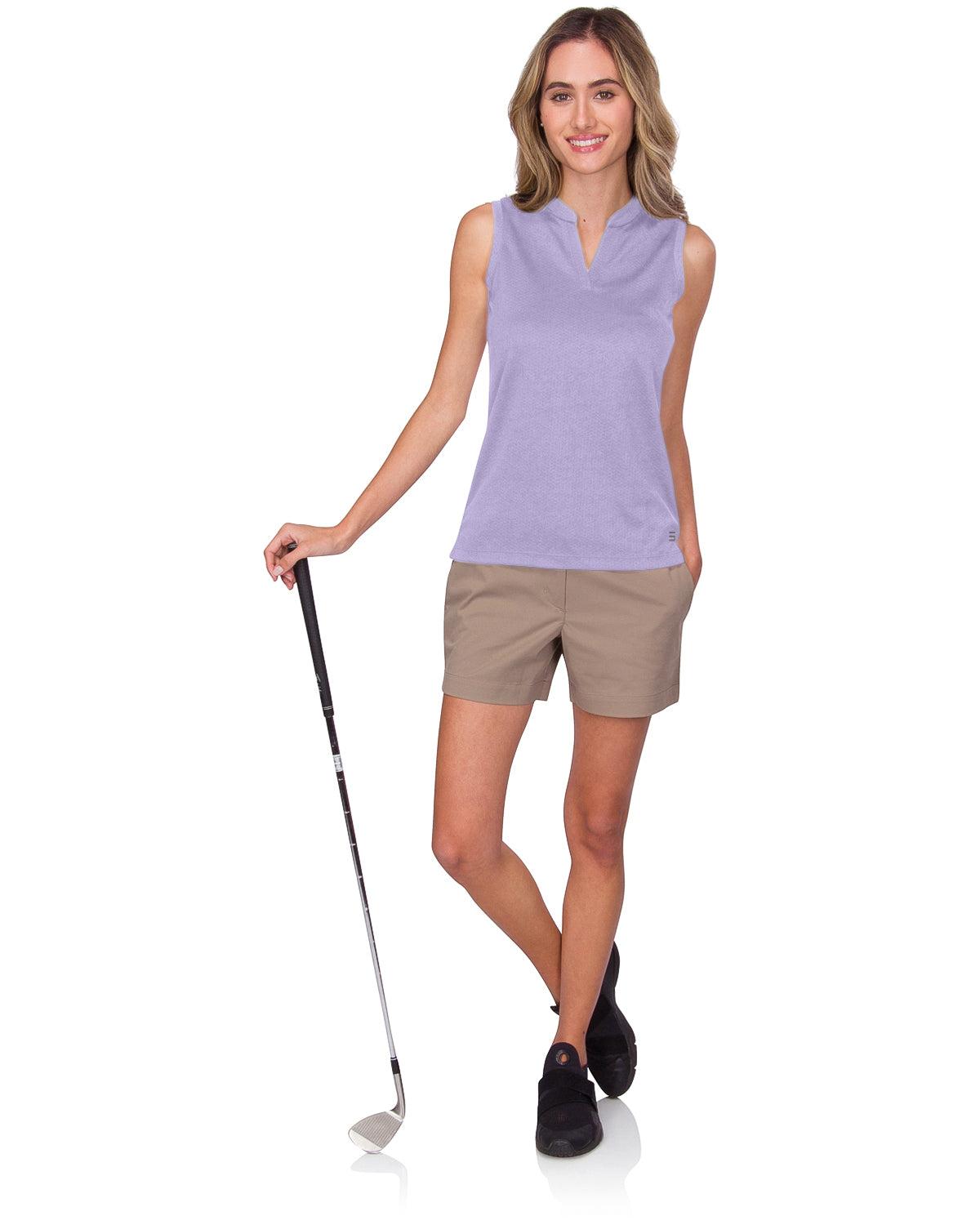 Three Sixty Six Women's Waffle-Textured Collarless Golf Polo Female Product Image