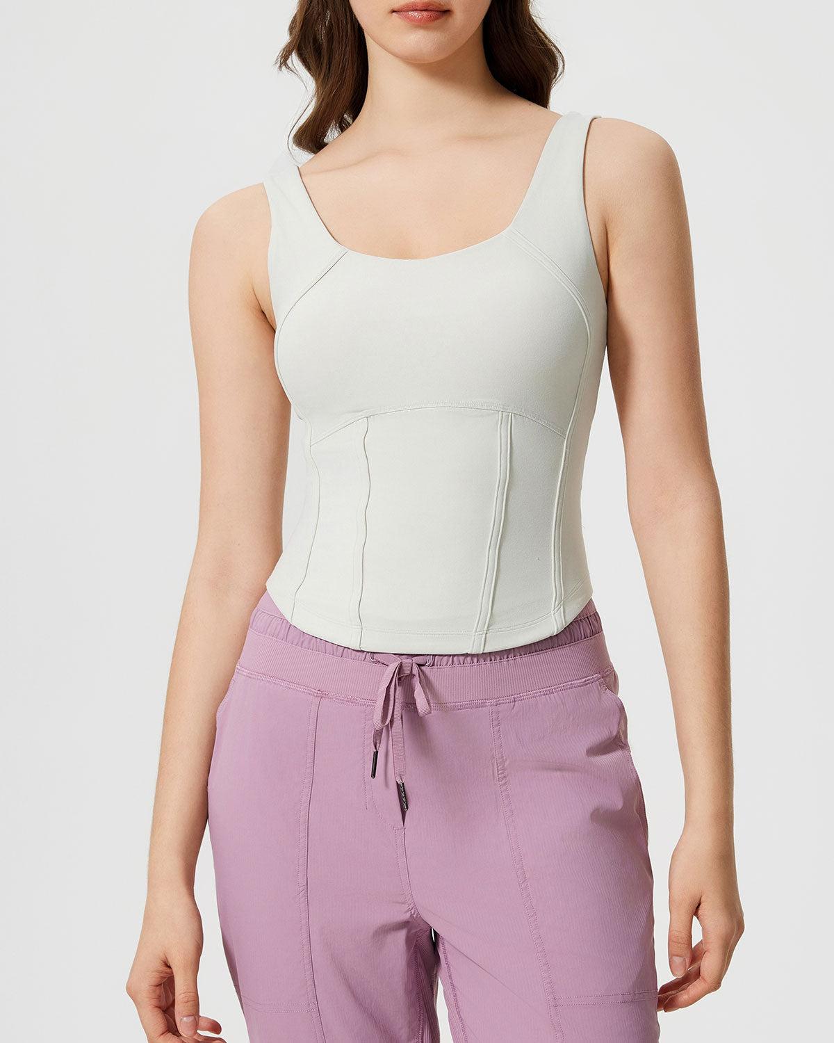 White Scoop Neck Yoga Tank Top Product Image