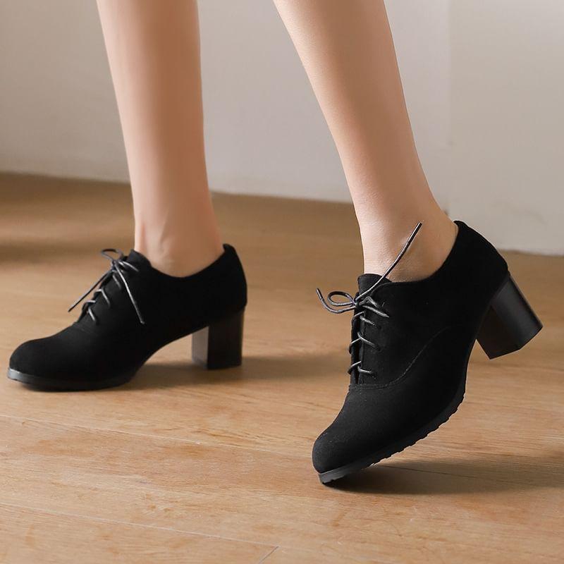 Block Heel Plain Lace Up Oxfords Product Image