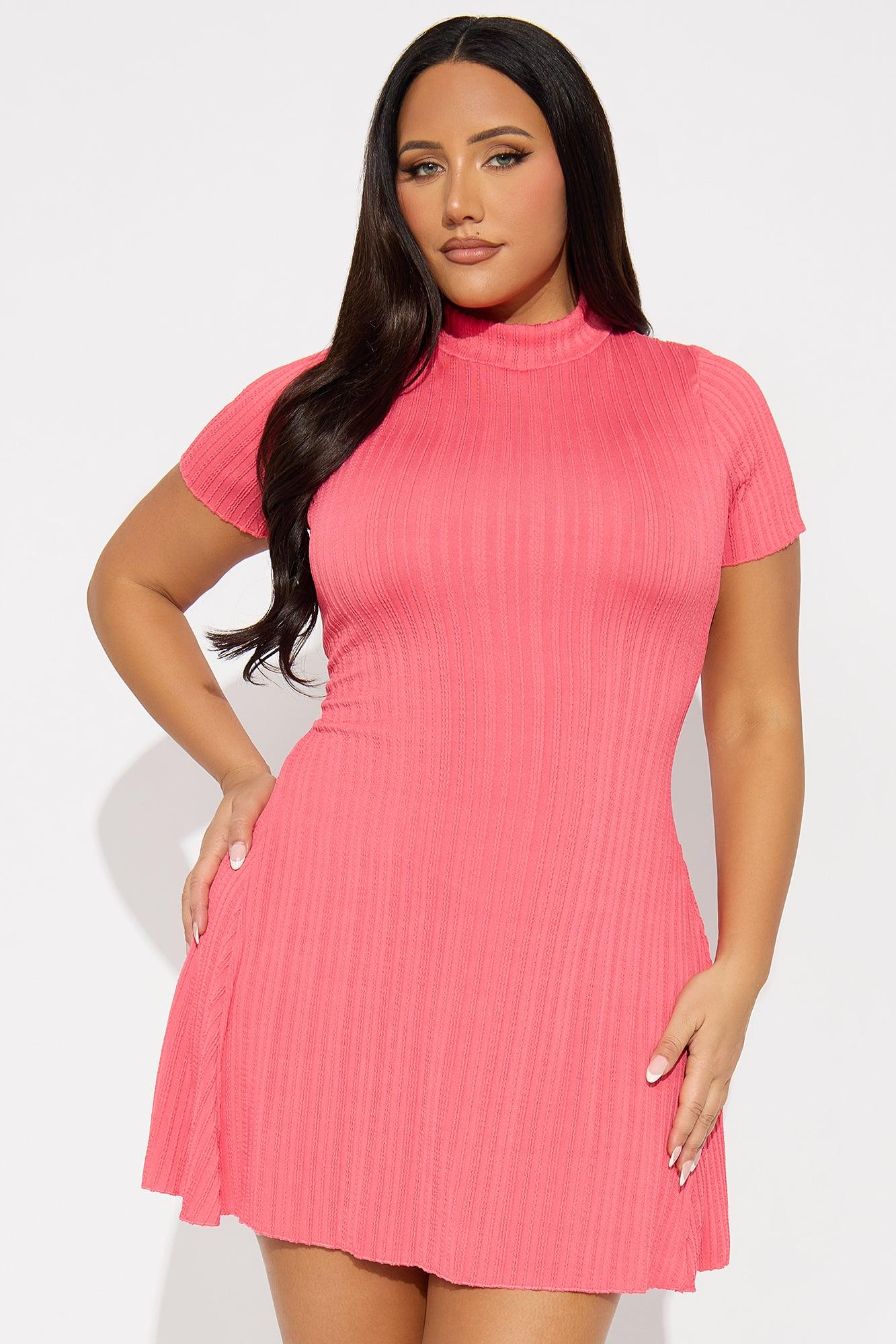 Mariana Mock Neck Mini Dress - Coral Product Image