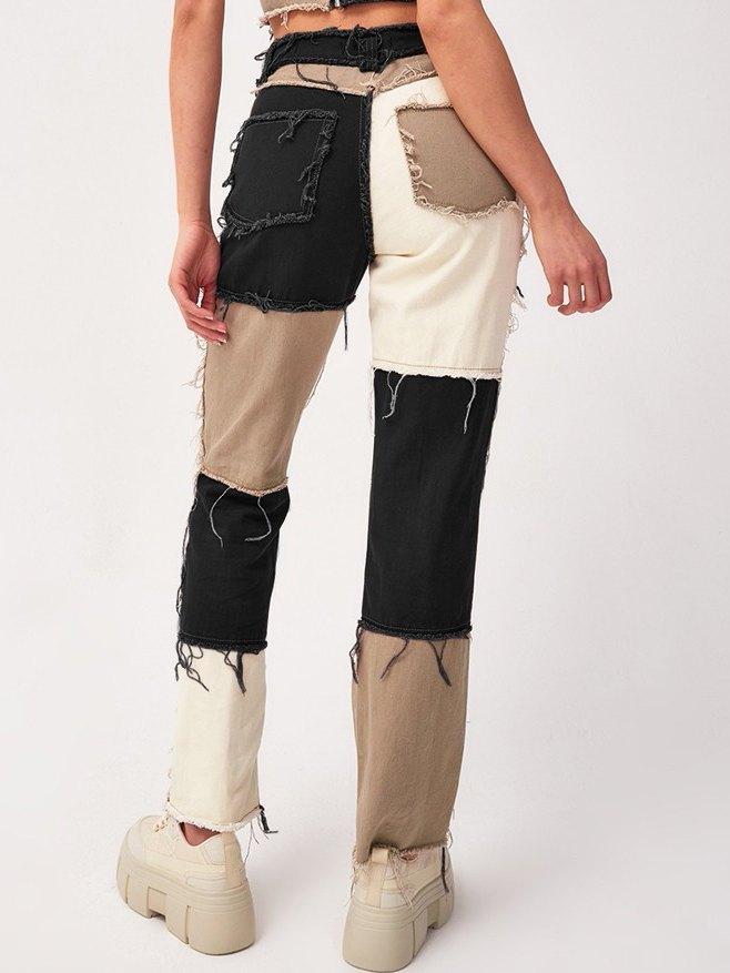 Pastel Patchwork Denim Boyfriend Jeans Product Image