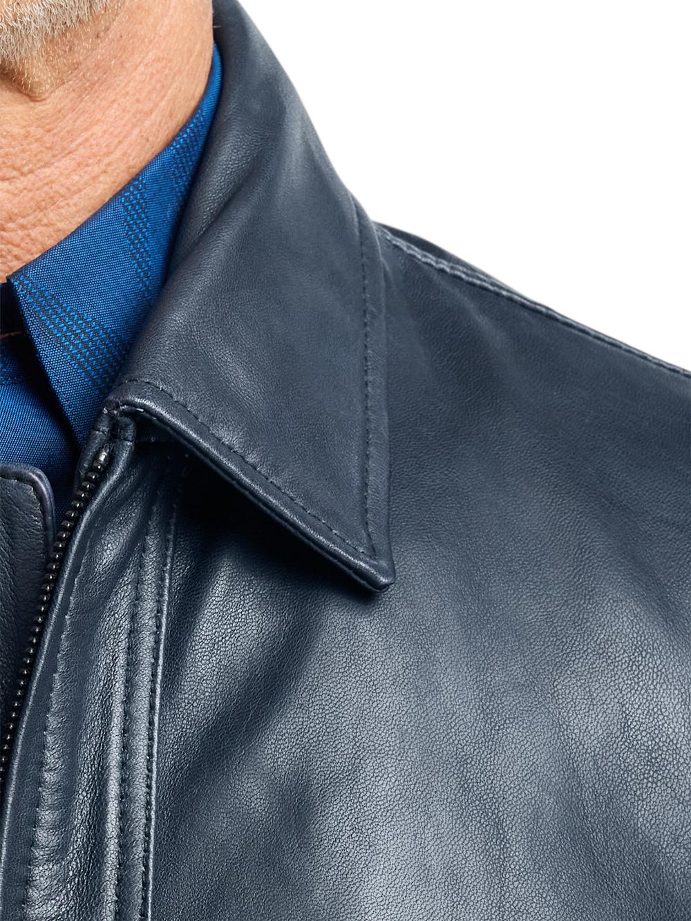 Leather Bomber Jacket - Navy Product Image