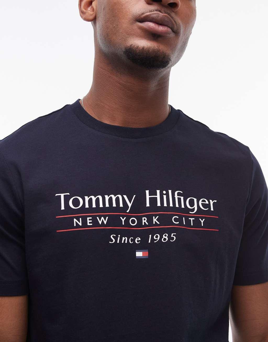 Tommy Hilfiger center stack linear logo t-shirt in black Product Image