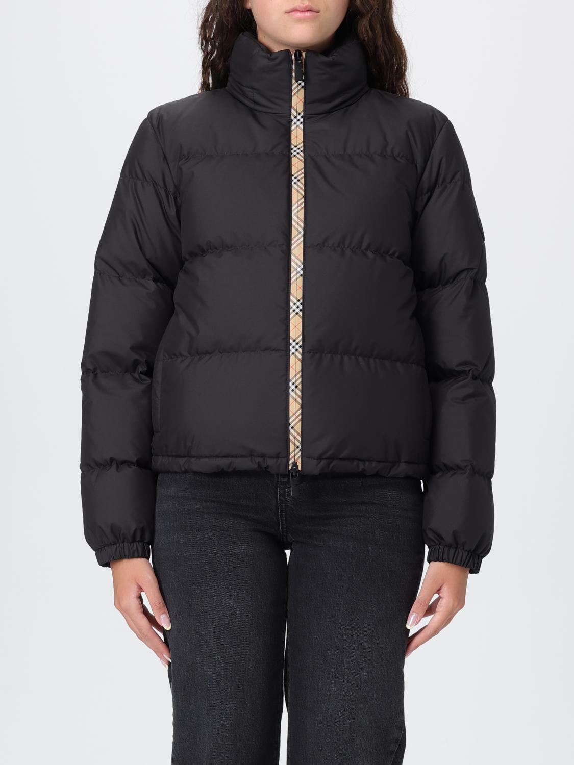 BURBERRY Zip Up Puffer Jacket Featuring Check Detail In Black Product Image