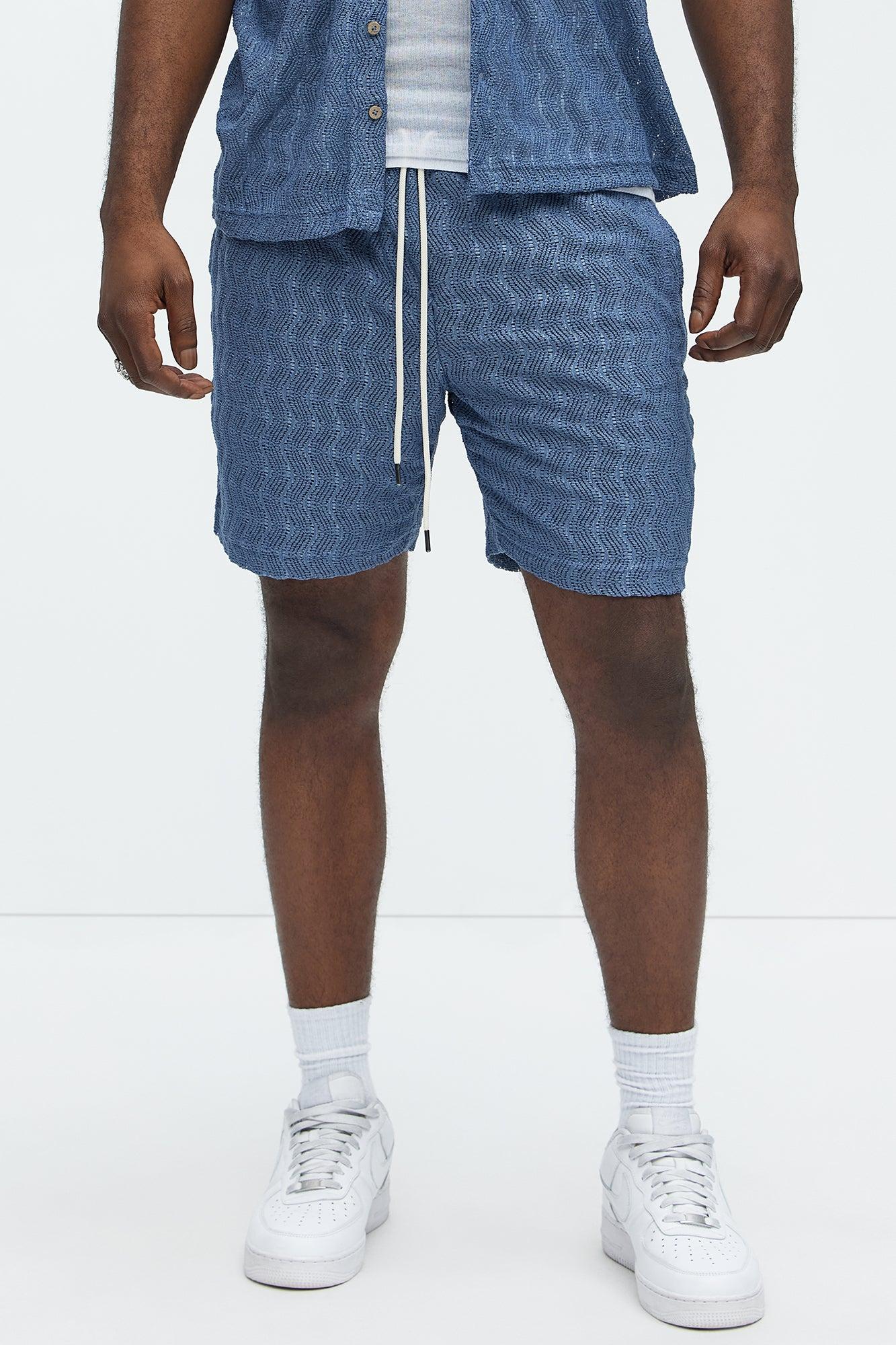 Echo Textured Drawstring Shorts - Blue Product Image