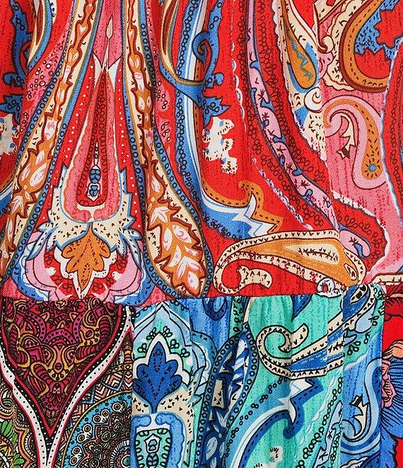 Calessa Embroidered Printed Split V-Neck 3/4 Sleeve Tunic Product Image