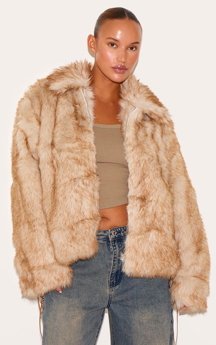 Plus Beige Tipped Faux Fur Collar Detail Jacket Product Image