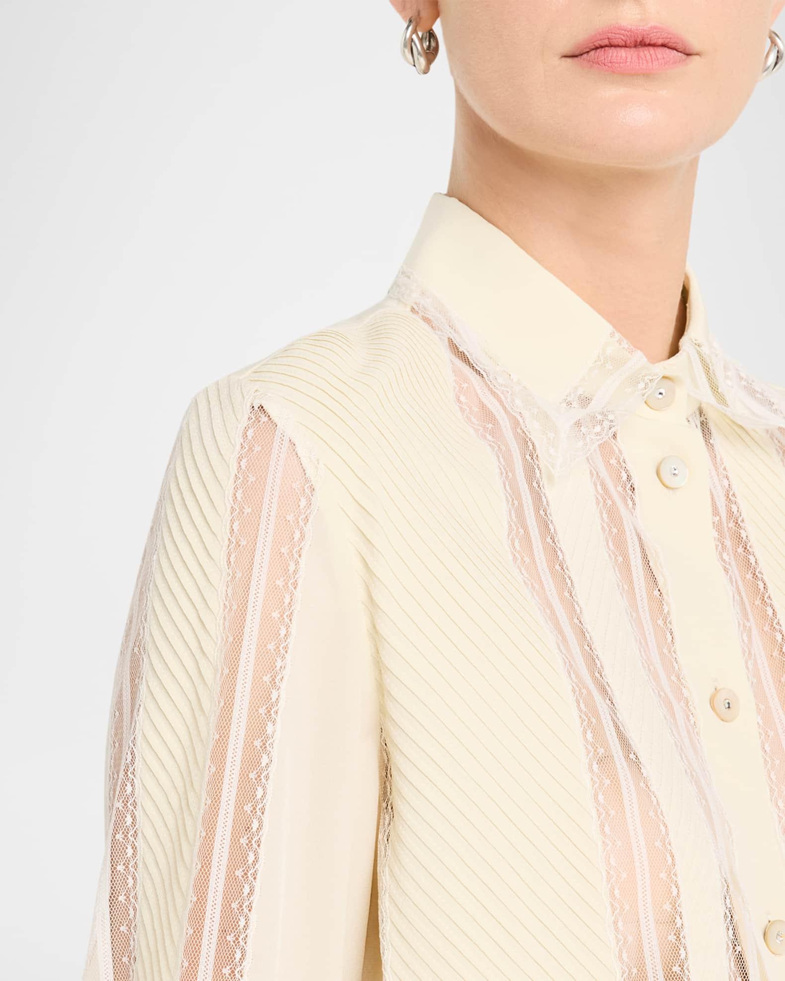Lace Pleated Crepe De Chine Shirt Product Image