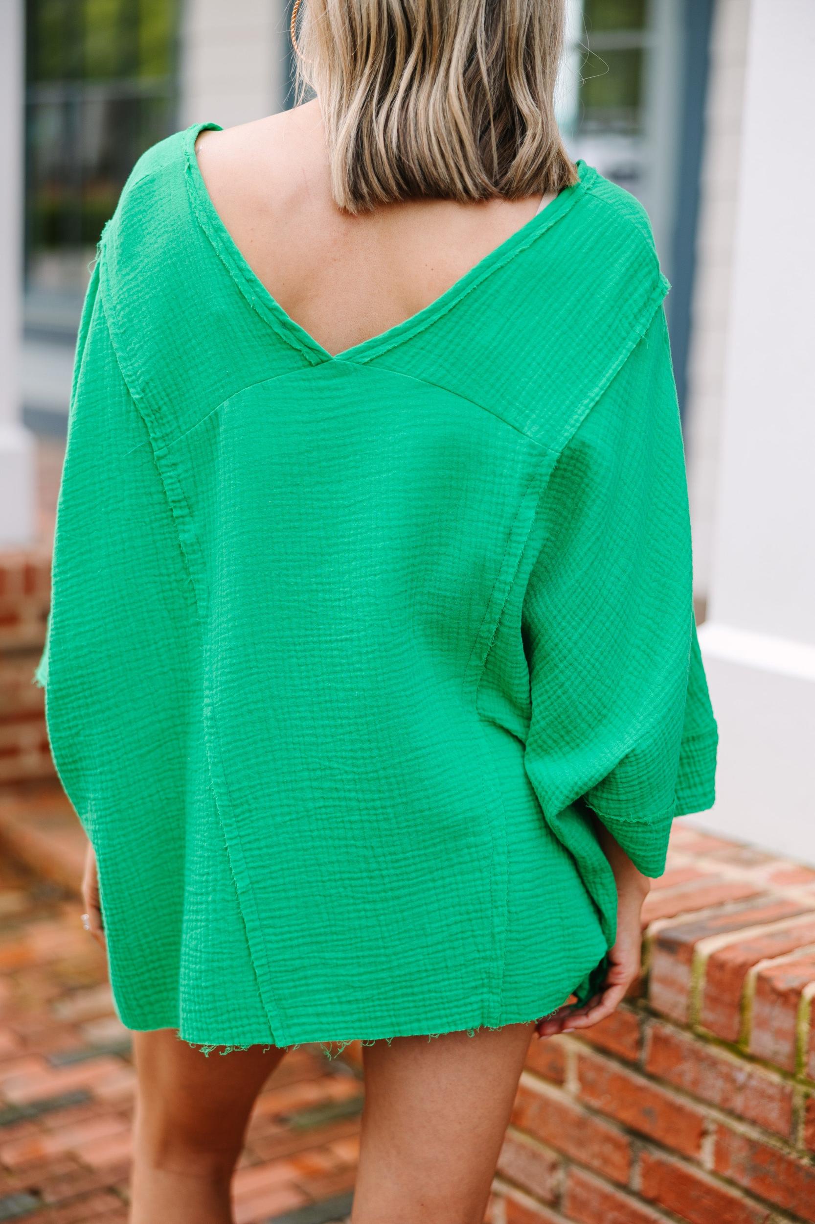 Sunny Side Of Life Kelly Green Gauze Top Female Product Image