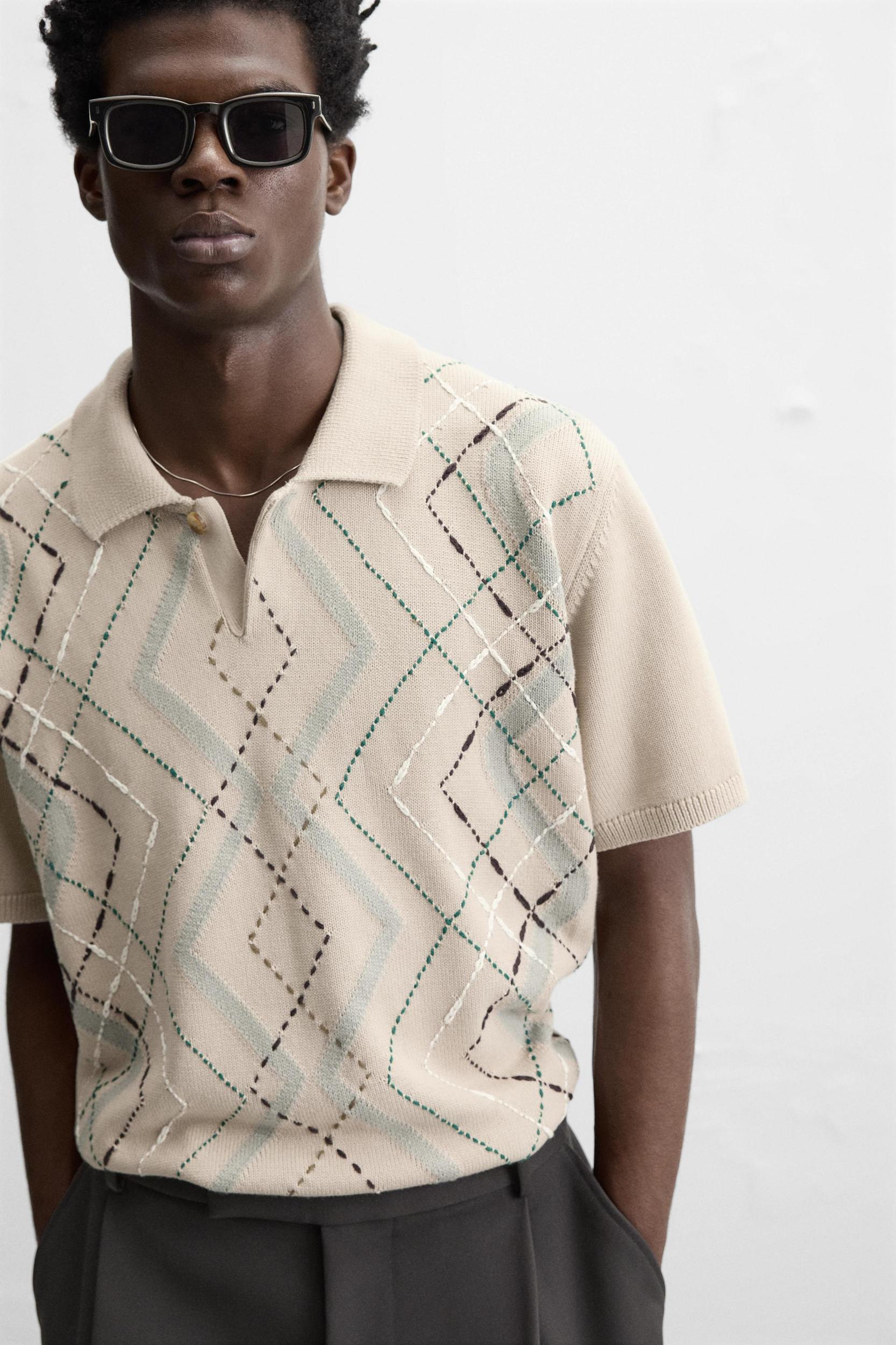 JACQUARD DIAMOND KNIT POLO Product Image