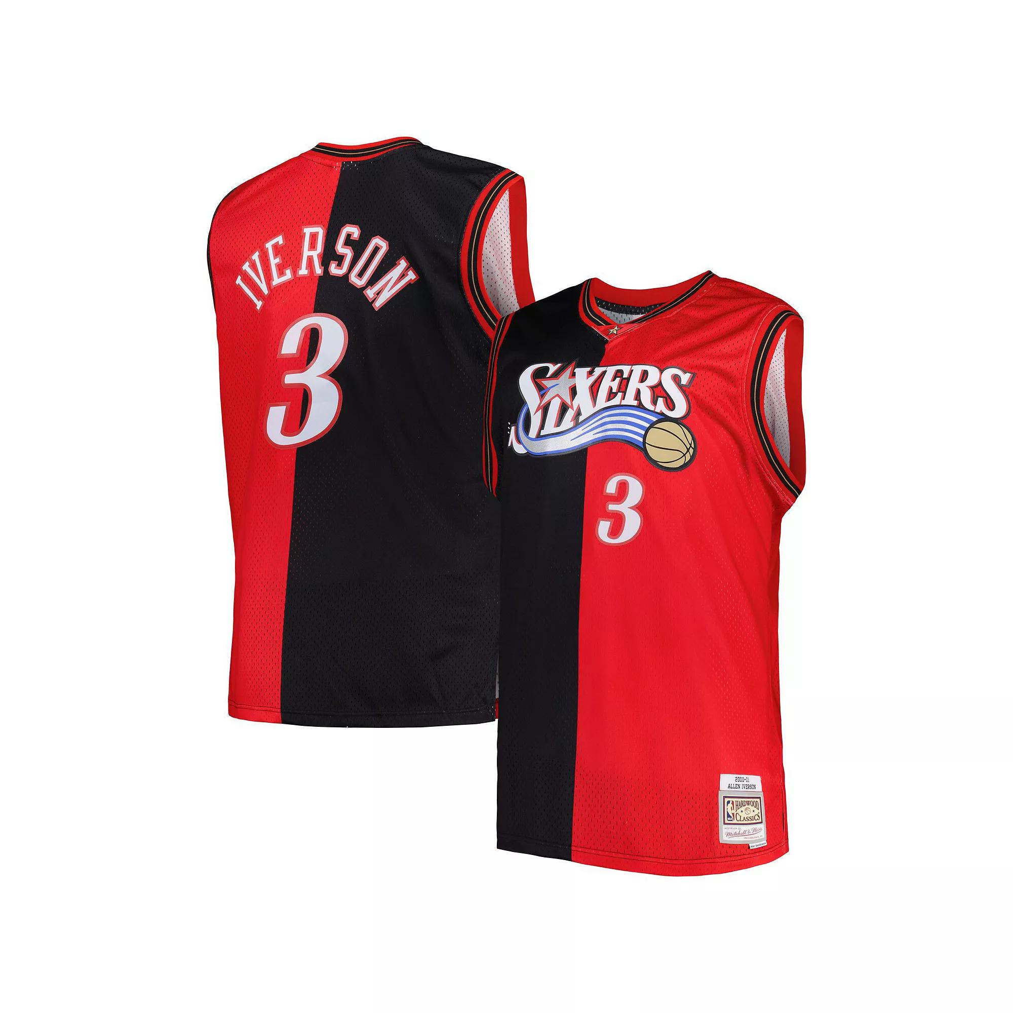 Men's Mitchell & Ness Allen Iverson Black/Red Philadelphia 76ers Big & Tall Hardwood Classics 2000/01 Split Swingman Jersey, Size: 4XB, 76r Black Product Image