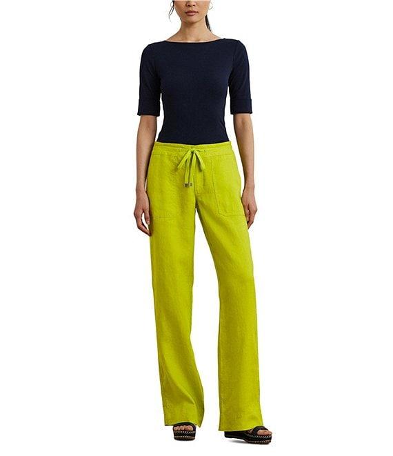 Lauren Ralph Lauren Linen Flat Front Mid Rise Drawcord Waist Pants Product Image