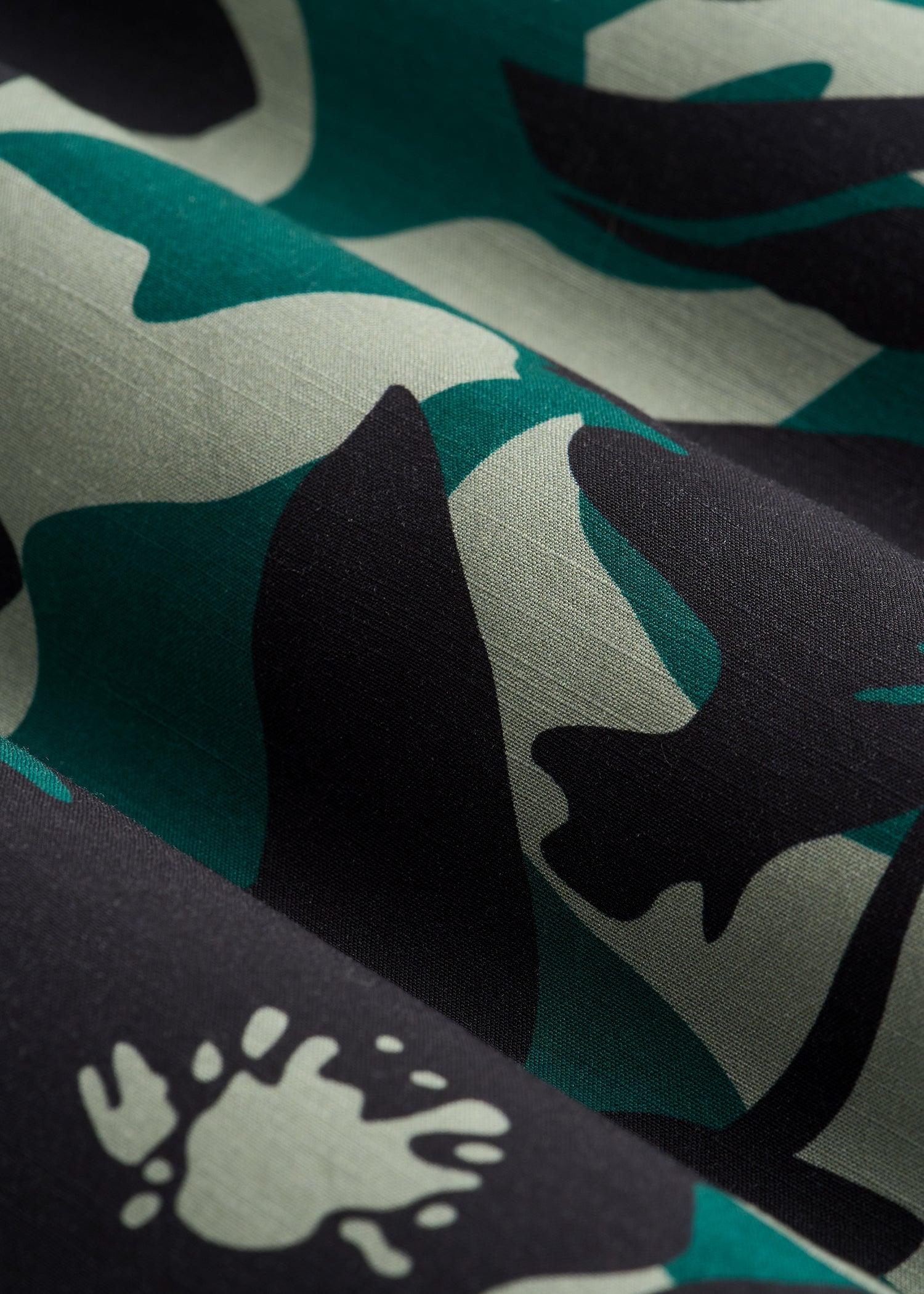 Short Sleeve Resort Shirt for Tall Men in Green and Black Floral Male Product Image