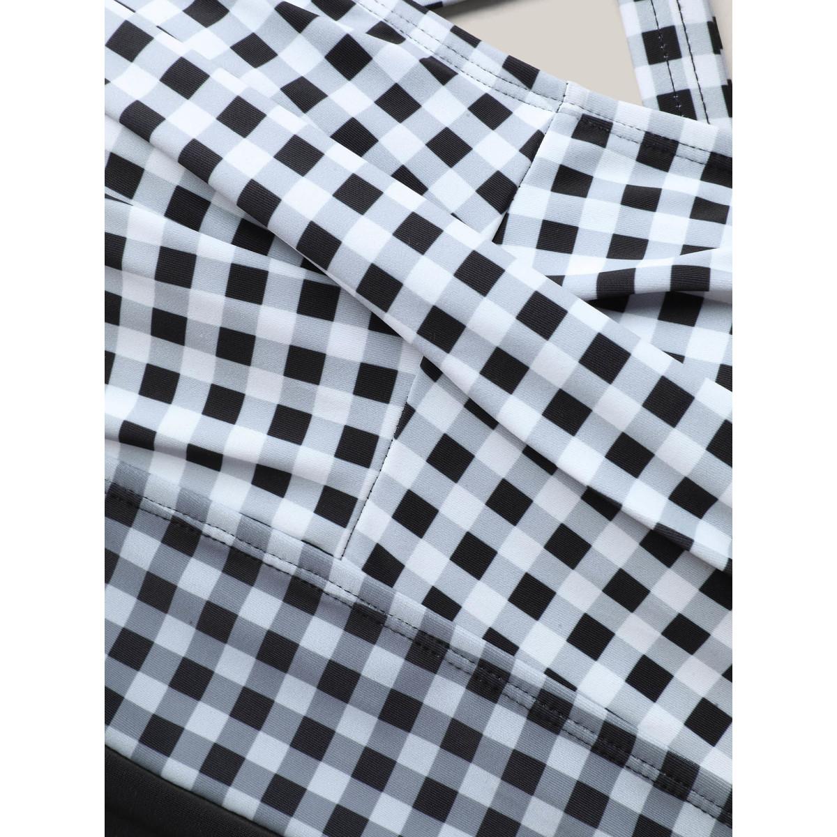 Plus Size Plaid Twist Front One-Piece Swimsuit Women's Swimwear Black Beach Twist Curve Bathing Suits High stretch One Pieces BloomChic 30/6X Product Image