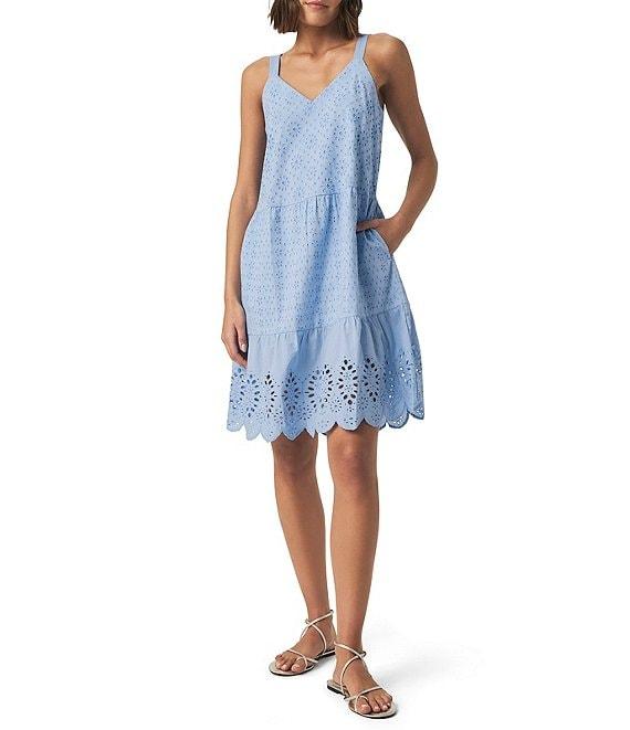 Splendid Napa Eyelet V-Neck Sleeveless A-Line Scalloped A-Line Dress Product Image