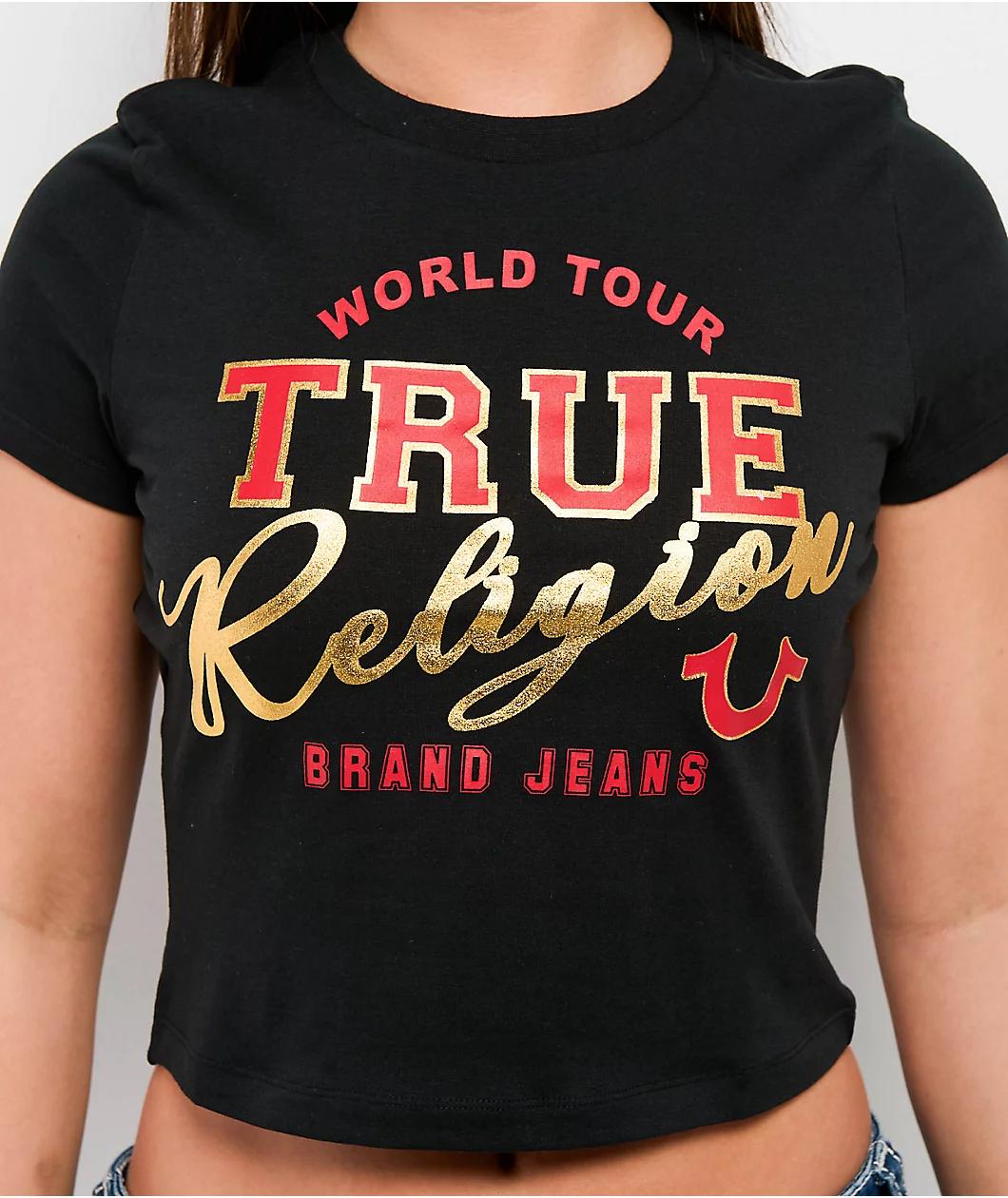 True Religion High Shine Black Crop T-Shirt Product Image