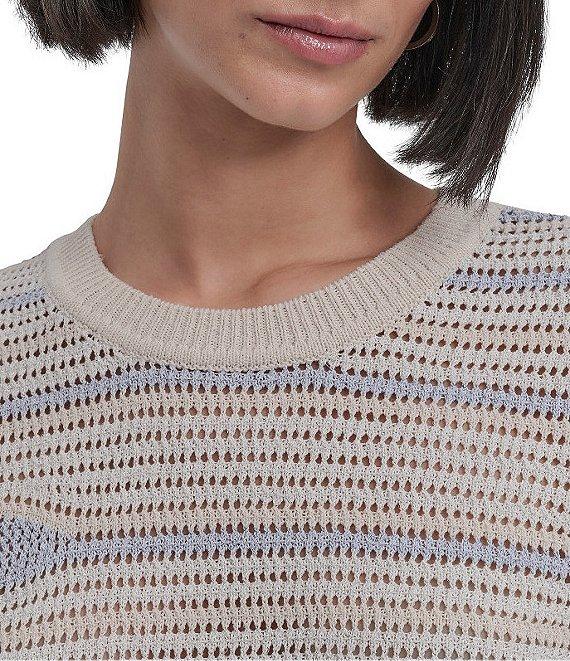 DKNY by Donna Karan Crochet Stripe Crew Neck Short Sleeve Top Product Image