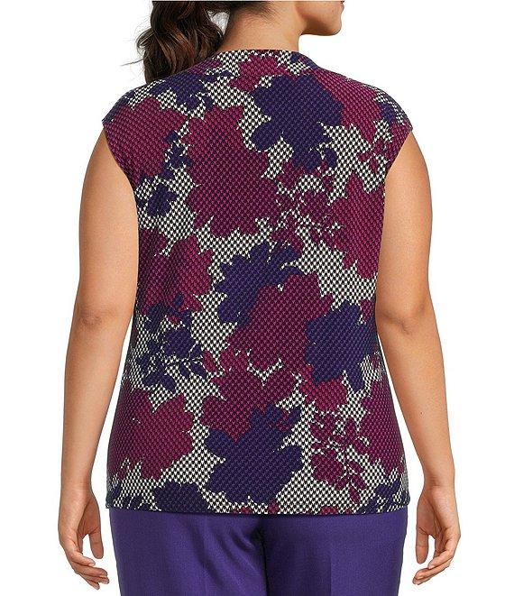 Kasper Plus Size Printed ITY Cowl Neck Cap Sleeves Blouse Product Image