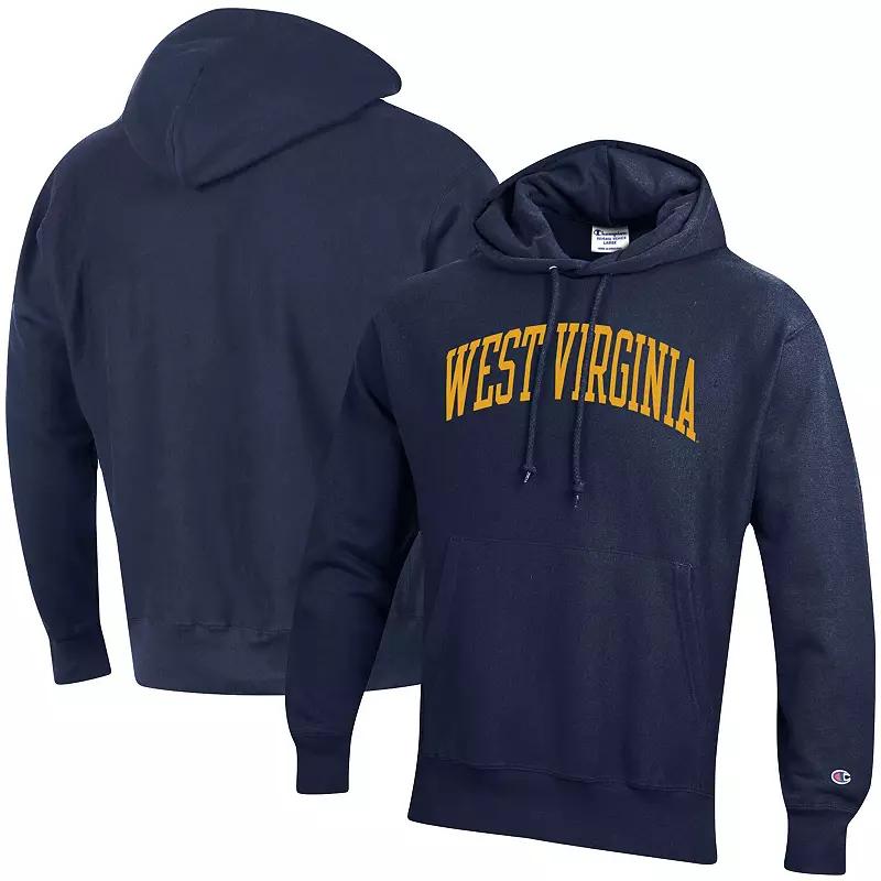 Men's Champion Navy West Virginia Mountaineers Team Arch Reverse Weave Pullover Hoodie,  Product Image