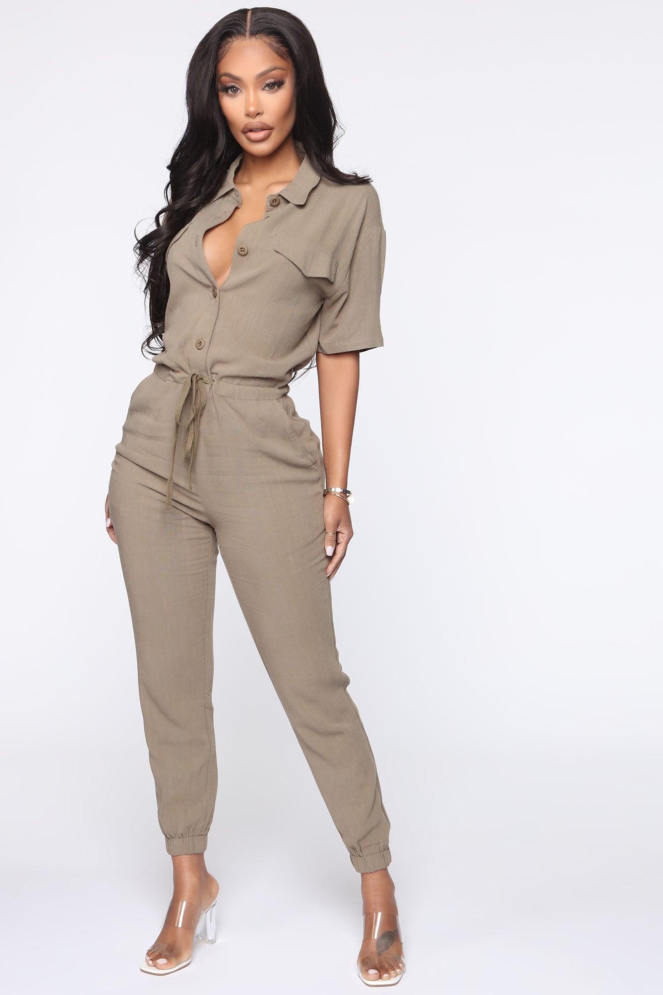 Surviving Summer Jumpsuit - Olive Product Image