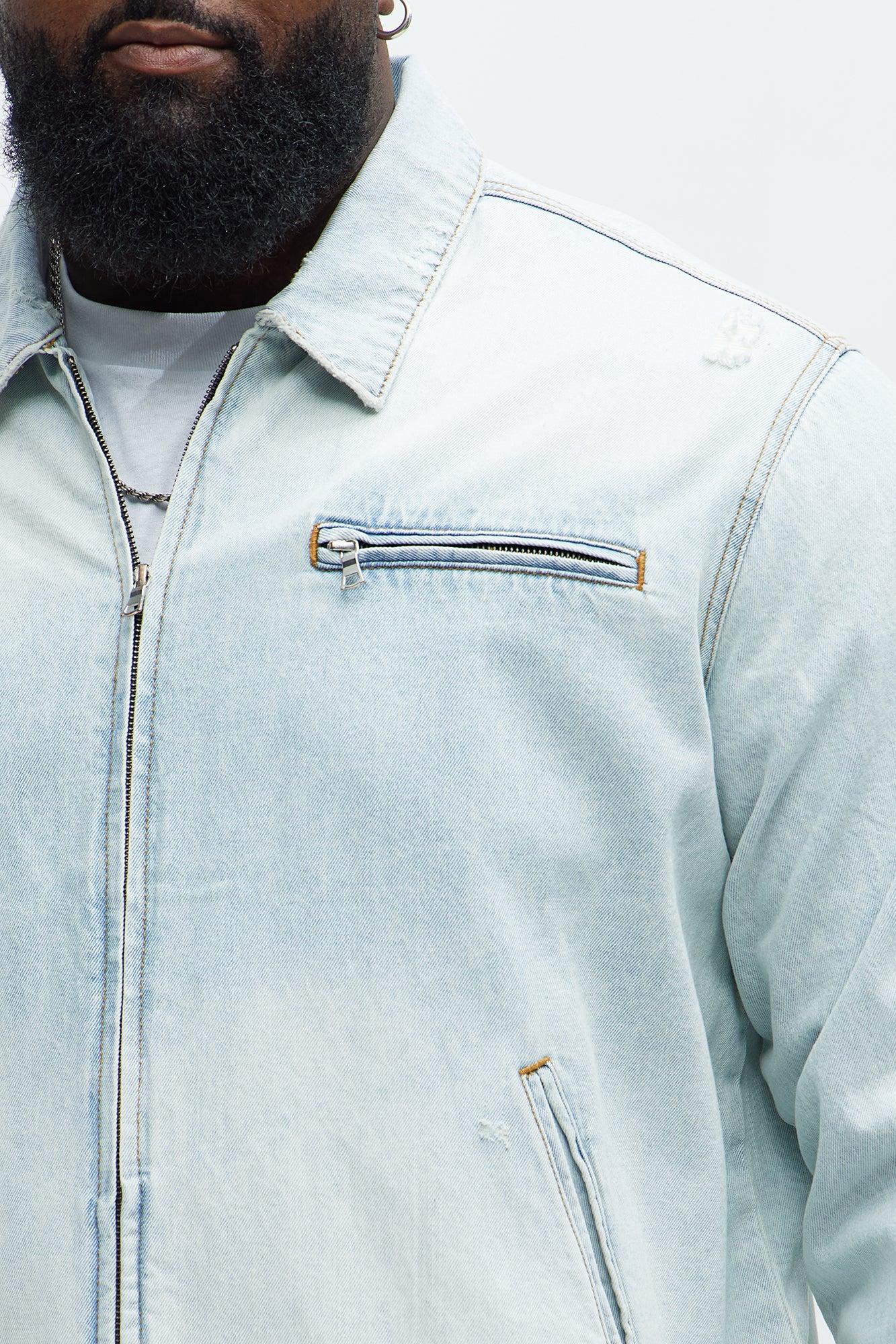 Distressed Zip Denim Jacket - Light Wash Product Image