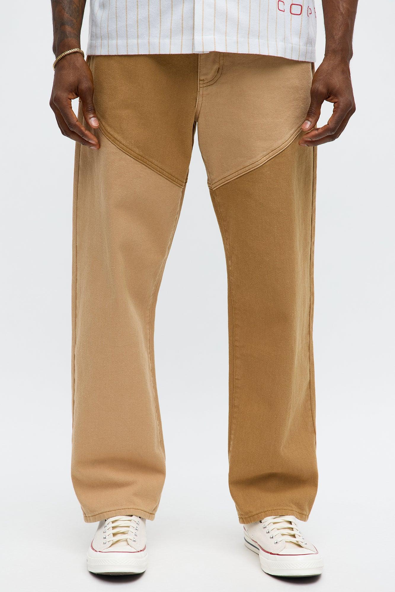 Relaxed Straight Tonal Contrast Pants - Khaki/combo Male Product Image