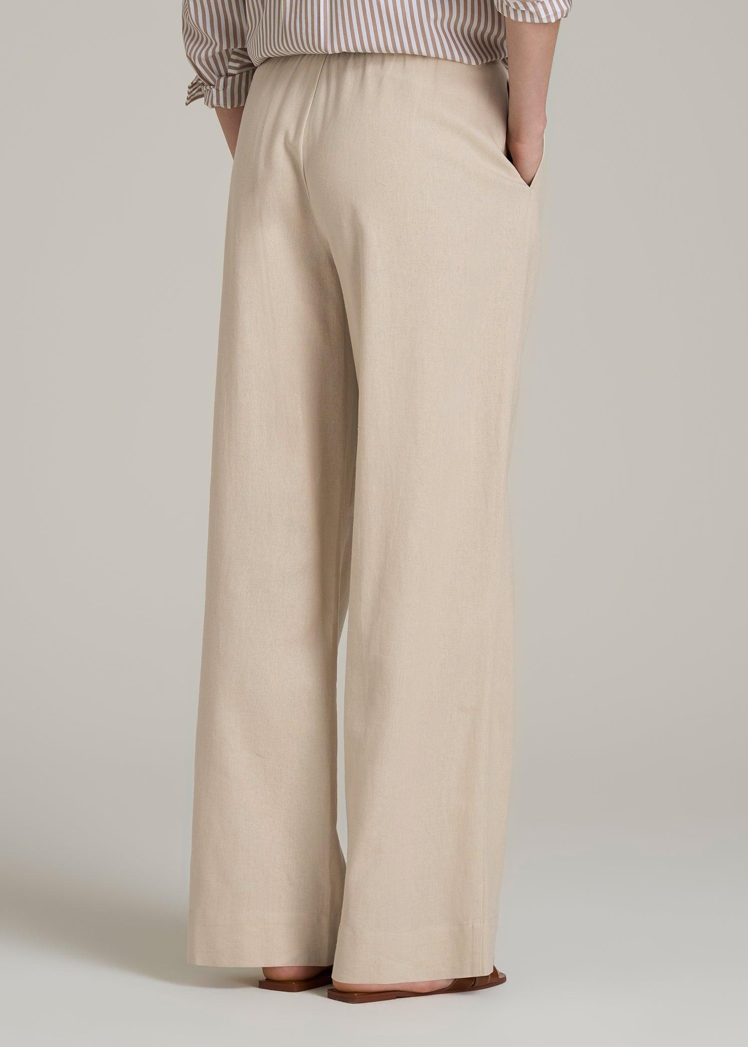 Pull On Wide Leg Linen Pants for Tall Women in Light Stone Female Product Image