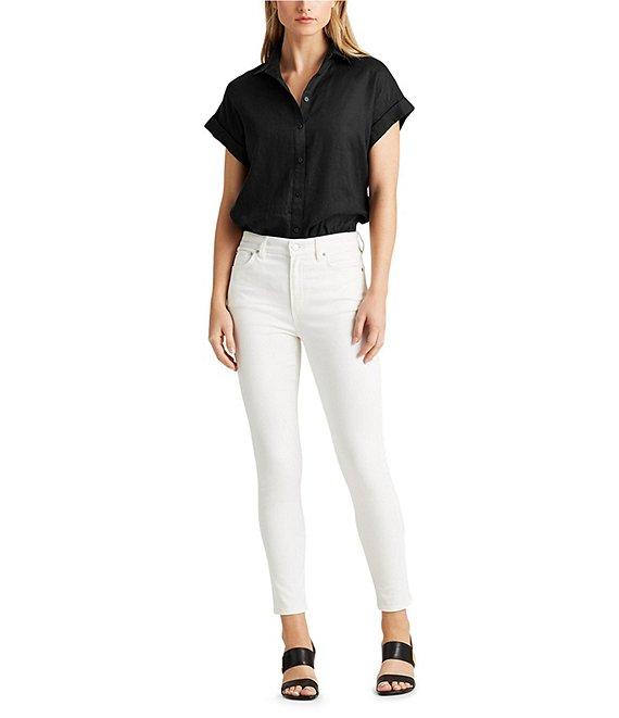 Lauren Ralph Lauren Linen Point Collar Short Dolman Sleeve Shirt Product Image