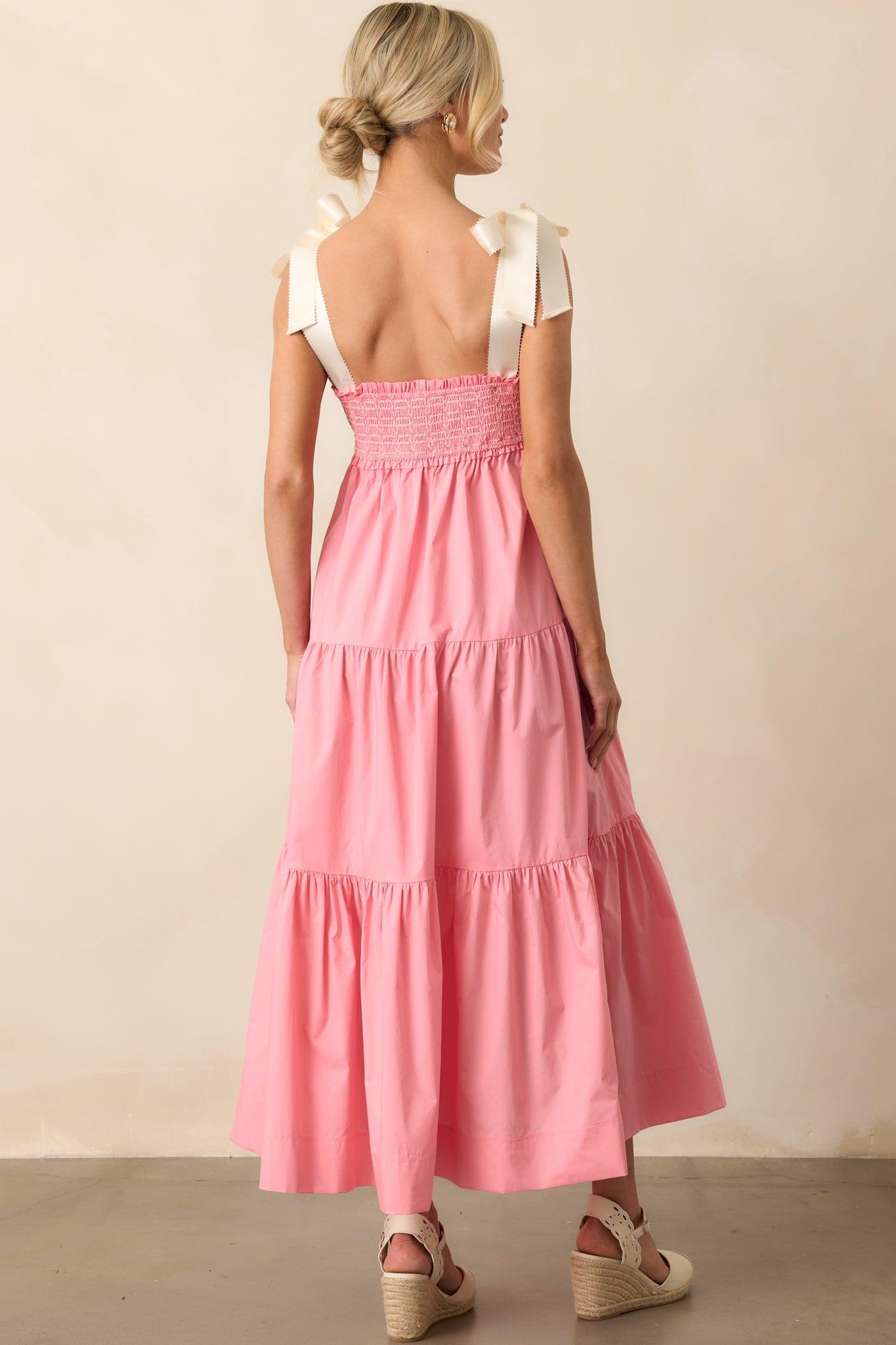 The Felicity Pink Coral Cotton Midi Dress Product Image