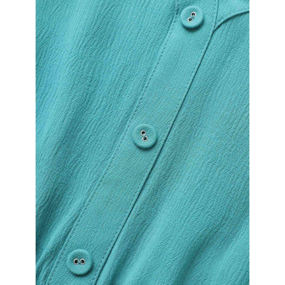 Plus Size Teal Rayon Button Detail Ruffle Sleeve Blouse Women Elegant Short sleeve V-neck Everyday Blouses BloomChic 12/L Product Image