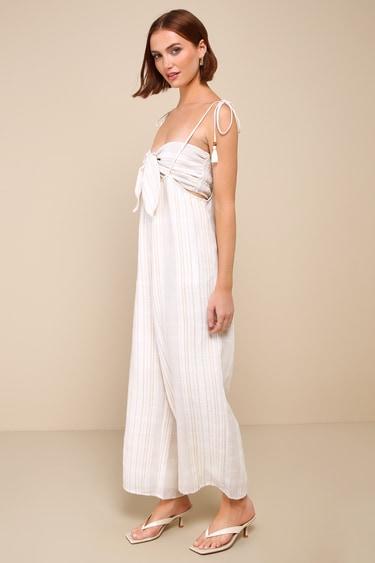 Confident Pick Ivory Striped Tie-Front Two-Piece Jumpsuit Product Image