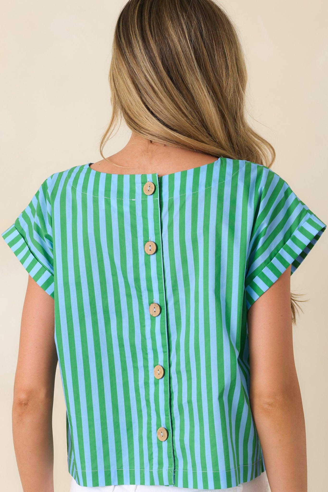 Making Moves Blue & Green Stripe Boxy Cotton Top Product Image
