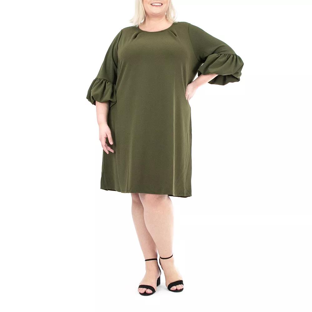 Plus Size Nina Leonard Balloon-Sleeve Crepe Swing Dress, Women's, Size: 1XL, Crisp Pink Product Image