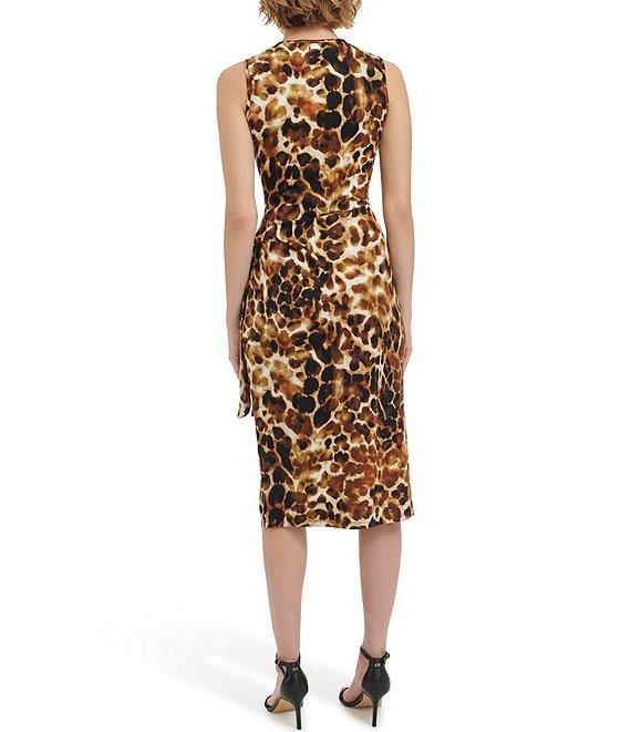 Calvin Klein Printed Crew Neckline Sleeveless Midi Wrap Dress Product Image