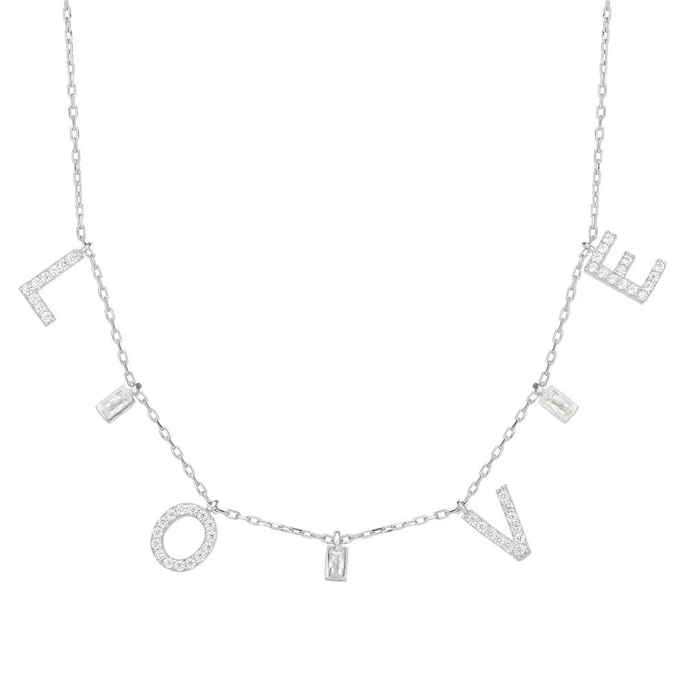 Sunkissed Sterling Cubic Zirconia "LOVE" Charm Necklace, Women's, Silver Tone Product Image