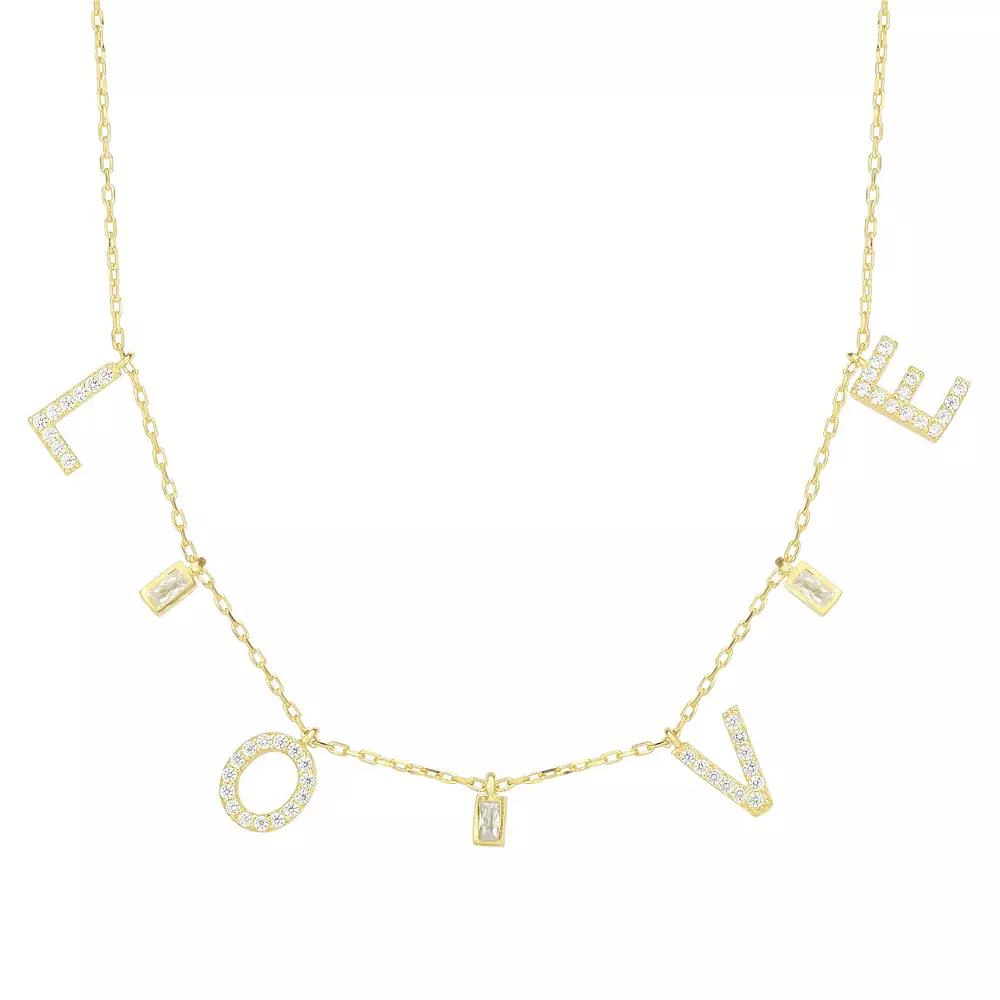 Sunkissed Sterling Cubic Zirconia "LOVE" Charm Necklace, Women's, Gold Tone Product Image