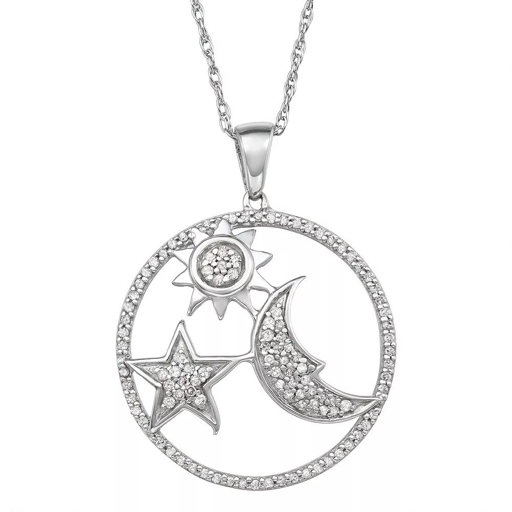 Jewelexcess Sterling Silver 1/3 Carat T.W. Diamond Star Sun Moon Pendant Necklace, Women's, Size: 18" Product Image