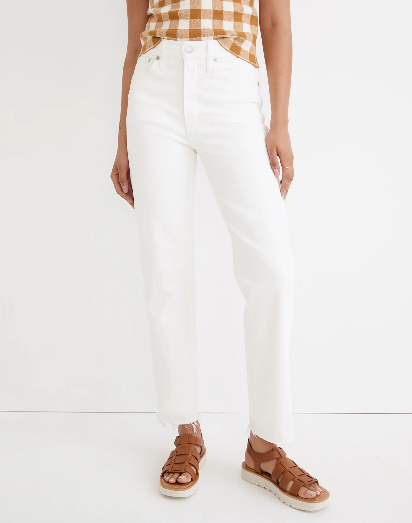 The Perfect Vintage Straight Jean in Tile White: Ripped-Knee Edition Product Image