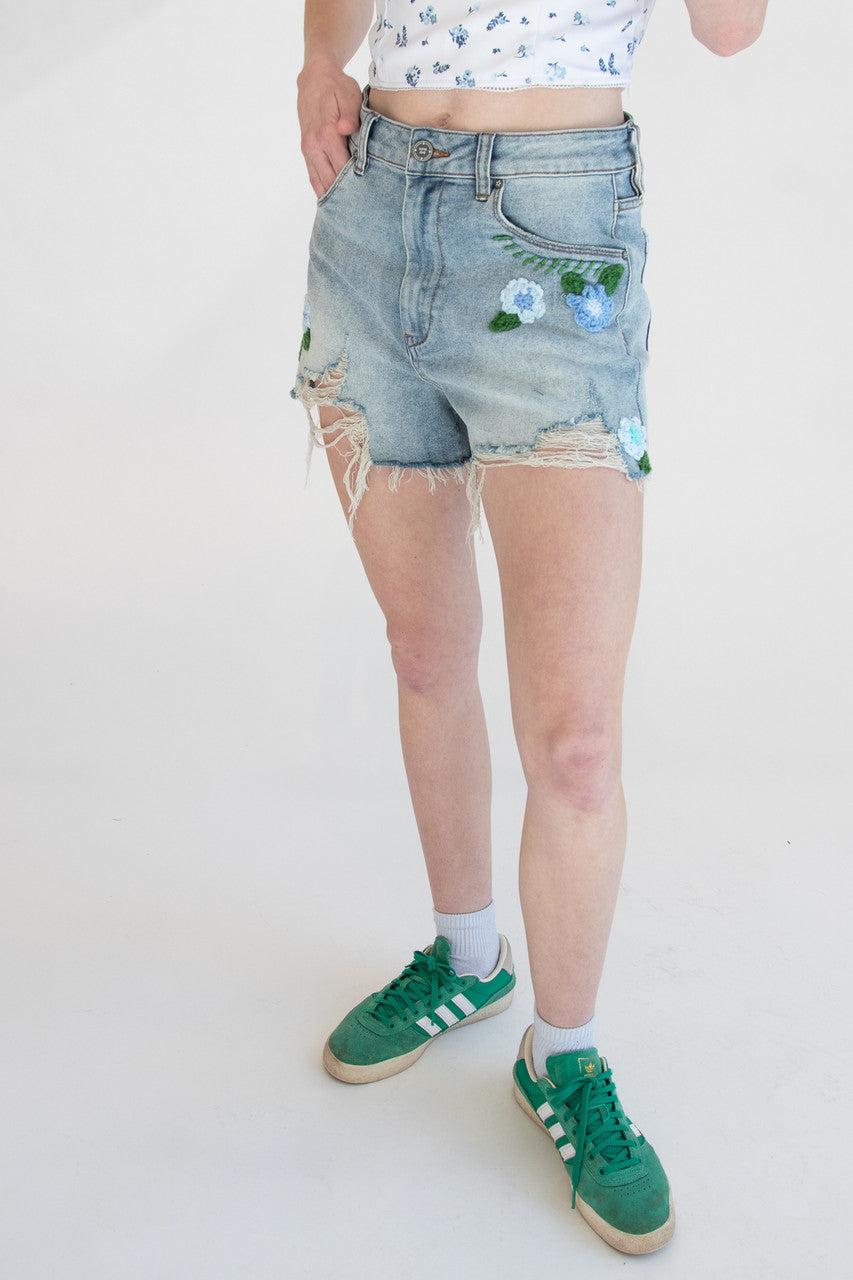 Crochet Flowers Cut Off Shorts Product Image