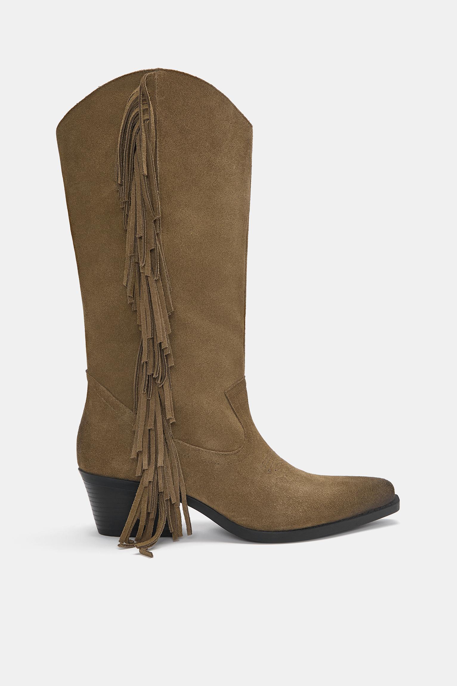 Leather cowboy boots with fringing Product Image