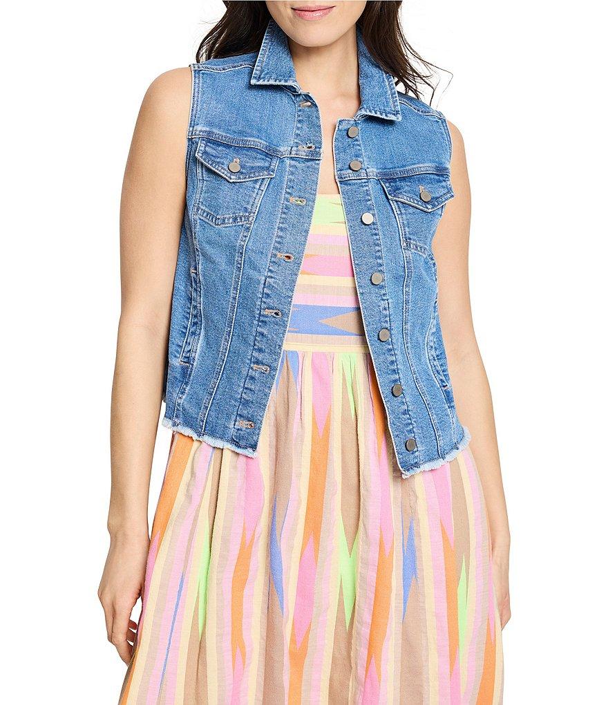 NIC + ZOE Essential Point Collar Sleeveless Denim Vest Product Image