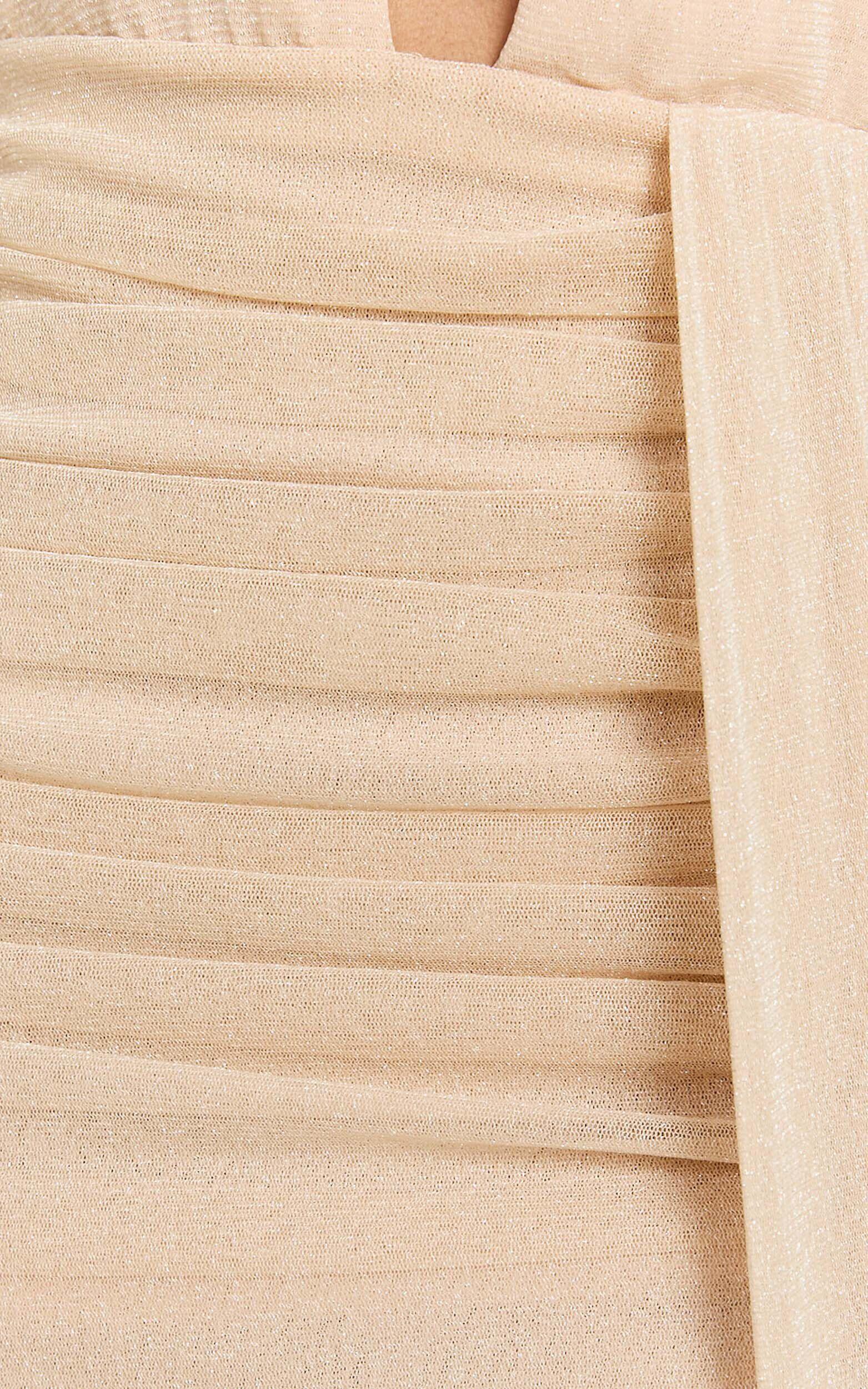 Vinnie Maxi Dress - Plunge Halter High Split Dress in Nude Product Image