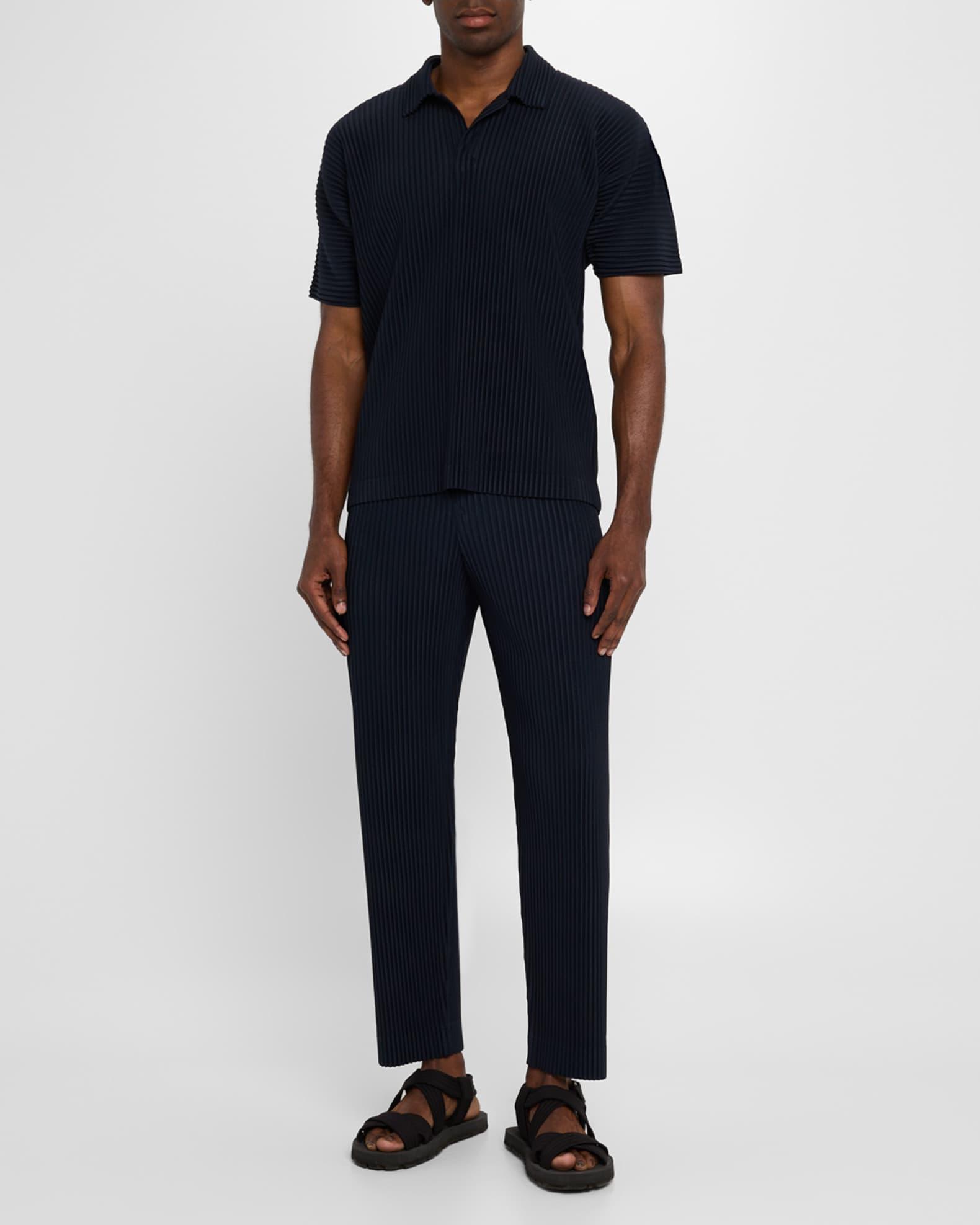 Men's Pleated Johnny Collar Polo Shirt Product Image