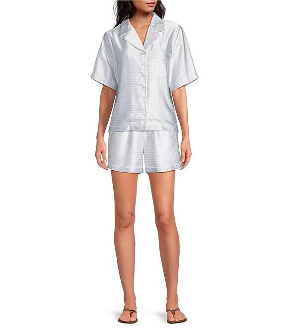 Le' AL.X Logo Print Satin Notch Lapel Short Sleeve Cropped Coordinating Camp Shirt Product Image