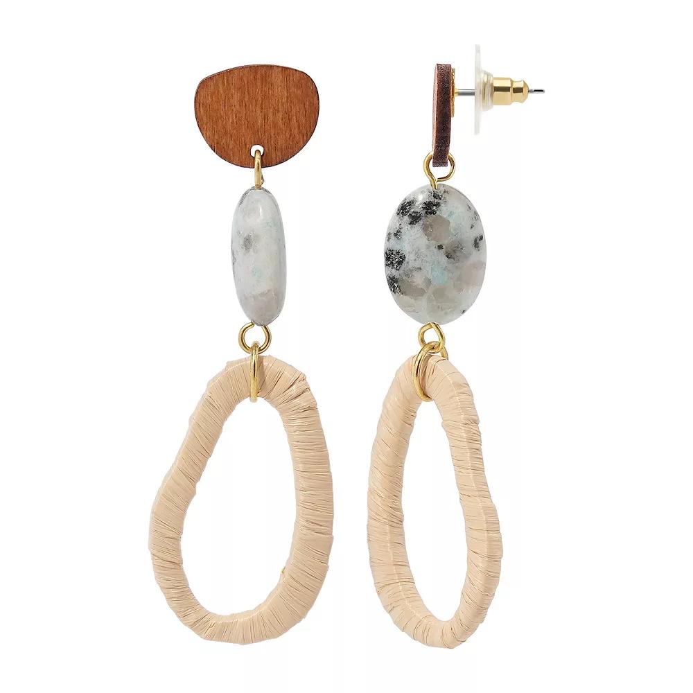 Emberly Gold Tone Drop Bead Raffia Cut Out Earrings, Women's, Multi Product Image