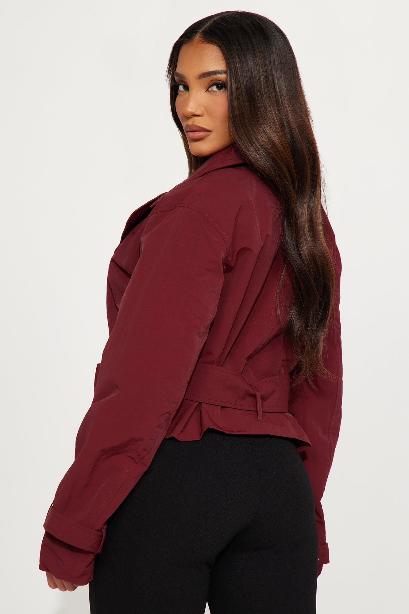 Nicole Belted Nylon Cropped Trench - Wine Product Image