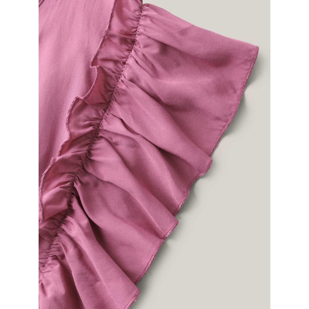 Plus Size Rayon Ruffled Shirred Waist Solid Midi Dress Peach Women Overlap Collar Cap Sleeve Curvy BloomChic 26/4X Product Image