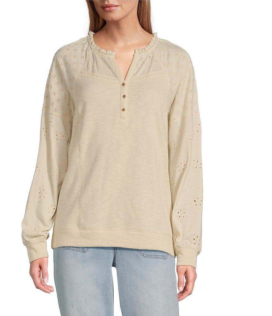 Nurture by Westbound Eyelet Sleeve Henley Neckline Knit Top Product Image